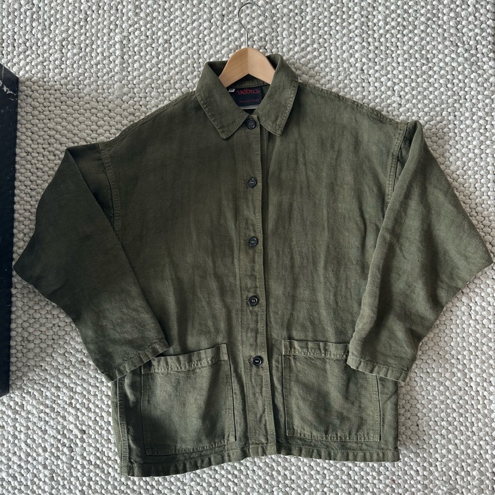 VETRA 2L/6L Woman’s Drop Shoulder Jacket in Heavy Linen - Olive - Size 38